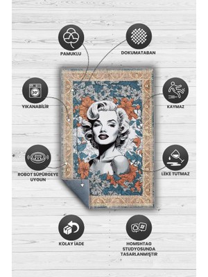 Homshtag Marilyn Monroe,Modern Çiçek Desenli Art Deco Vintage Halı,Çok Renkli Maksimalist Halı