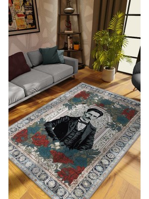 Homshtag Nikola Tesla ,Modern Çiçek Desenli Art Deco Vintage Halı,Çok Renkli Maksimalist Halı