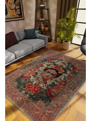 Homshtag Frida Kahlo,Modern Çiçek Desenli Art Deco Vintage Halı,Çok Renkli Maksimalist Halı