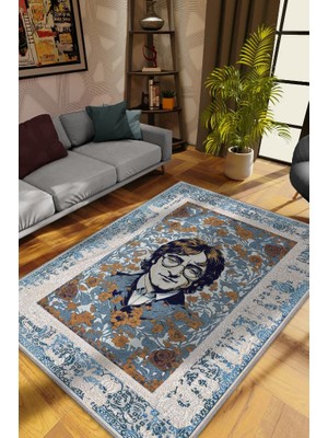 Homshtag John Lennon ,Modern Çiçek Desenli Art Deco Vintage Halı,Çok Renkli Maksimalist Halı