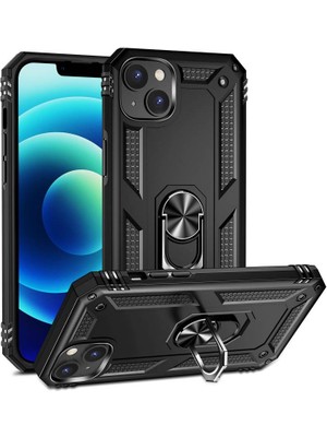 Aqua Aksesuar Apple iPhone 15 Kılıf Metal Yüzüklü Tank Zırh Standlı Kılıf