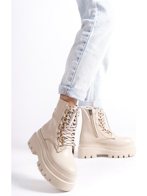 Mubiano MBBRZ400-BJ Yüksek Kalın Taban Bağcıklı Kadın Kısa Bot & Postal