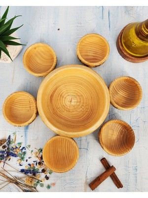 Montesev El Yapımı Ahşap Çerezlik Kahvaltılık Kase 7 Parça Naturel