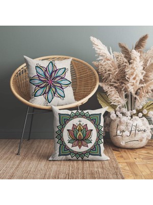 Lia Store 43 x 43 cm Mandala Desenli Renkli Çift Taraflı Dekoratif Kırlent Kılıfı Seti