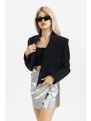 olafre Crop Mini Blazer Siyah Kısa Sokak Stili Trend Ceket