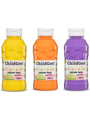 Childgen Süper Yıkanabilir 3'lü Parmak Boya Seti (Turuncu-Sarı-Mor) (3X350ML)