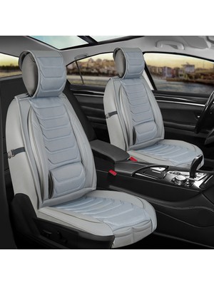 Ack Ssanyoung Musso Grand Uyumlu Yarı Deri Oto Koltuk Kılıfı Ön-Arka Set Anka Gri