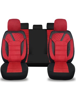 Minderland K2 - Ford Fiesta ile Uyumlu Koltuk Kılıfı, Tam Takım/tay Tüyü/kırmızı-Siyah