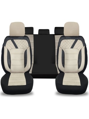 Minderland K2 - Audi A3 ile Uyumlu Koltuk Kılıfı, Tam Takım/tay Tüyü/krem-Siyah