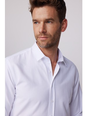 Tudors Modern Slim Fit Pamuklu Kolay Ütü Armürlü Beyaz Erkek Gömlek