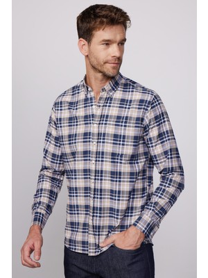 Tudors Klasik Fit Düğmeli Yaka Küçük Kareli Pamuklu Erkek Gömlek