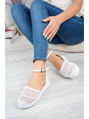 Aymood Bilek Bağcıklı Örme Babet  Beyaz Tekstil