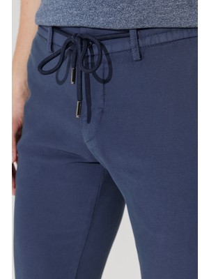 ALTINYILDIZ CLASSICS Erkek Lacivert Slim Fit Dar Kesim Diyagonal Desenli Beli Bağlamalı Esnek Pantolon
