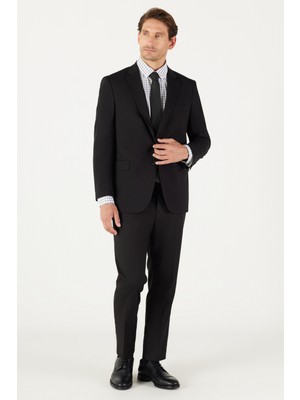 ALTINYILDIZ CLASSICS Erkek Siyah Regular Fit Geniş Kesim Mono Yaka Takım Elbise