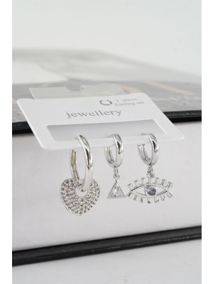 By Zeyna Aksesuar Kadın Vip Seri Zirkon Taşlı 3'lü Küpe