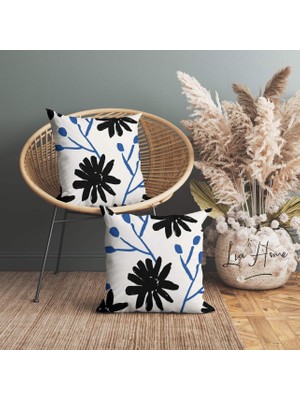 Lia Store Mavi Beyaz Renk Dekoratif 2'li Kırlent Kılıfı Seti