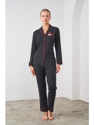 Pjs 24531 Kadın Düğmeli Puanlı Pijama Takım