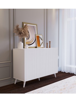 Suba Home Minimalist Tasarımıyla Göz Kamaştıran Avangart Çıtalı 120 Cm'lik  Konsol Beyaz
