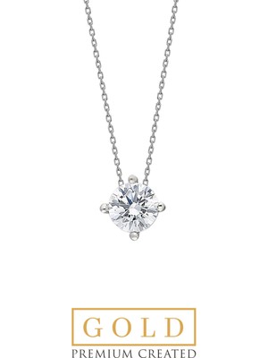 Beyaz Altın Sertifikalı Premium Created Taşlı 0.70 Ct Effect Tektaş Kolye