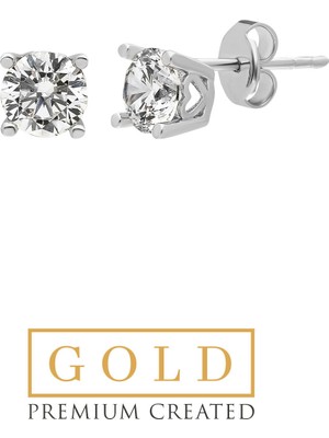 So CHIC Beyaz Altın Sertifikalı Premium Created Taşlı Tektaş Küpe