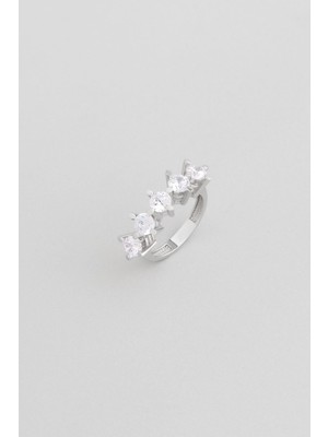 Ilk Aşk 18 Ayar Beyaz Altın Kaplama Gümüş Beştaş Yüzük