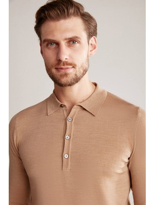 Hemington Polo Yaka Merino Yün Camel Triko