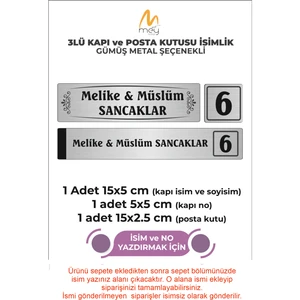 Mey Art Gümüş Metal Kapı İsimliği Seti 3'lü - Kapı İsimliği, Kapı Numarası, Posta Kutusu İsimliği