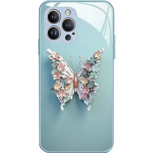 Forestl Digital Iphone 14 Pro Temperli Cam+Tpu Anti-Güz Anti-Fall Kelebek Desen Cep Telefonu Kılıf Mavisi (Yurt Dışından)