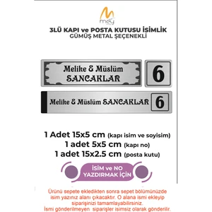 Mey Art Gümüş Metal Kapı İsimliği Seti 3'lü - Kapı İsimliği, Kapı Numarası, Posta Kutusu İsimliği