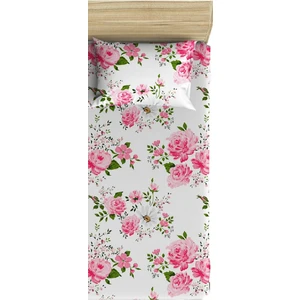 Pamuklu Çiçekli Lamus 90X190+50X70 Tek Kişilik Lastikli Çarşaf Takımı