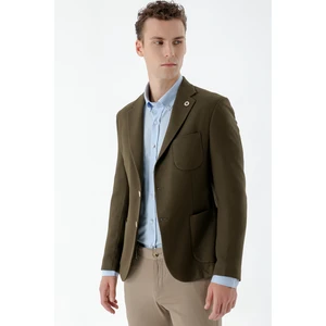 Erkek Haki Dokuma Slim Fit Torba Cep Mono Yaka Spor Ceket