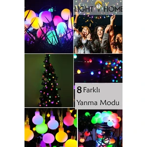 Light Home 50 LED 7 Metre Renkli Ayarlanabilir Güneş Enerjili Bahçe Teras Ağaç Lambası Aydınlatması