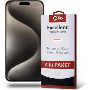 Kzy Apple iPhone 15 Pro Max ile Uyumlu Temperli Ekran Koruyucu Kırılmaz Cam Ekonomik 3'lü Paket