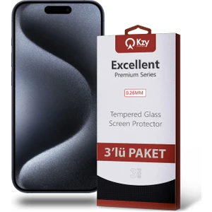 Kzy Apple iPhone 15 Pro ile Uyumlu Temperli Ekran Koruyucu Kırılmaz Cam Ekonomik 3'lü Paket