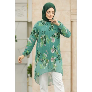 Neva Style Çiçek Desenli Çağla Yeşili Tesettür Tunik 91236CY