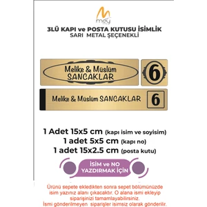 Mey Art Altın Metal Kapı İsimliği Seti 3'lü - Kapı İsimliği, Kapı Numarası, Posta Kutusu İsimliği