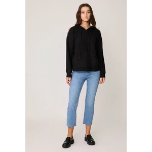 Omuz Dekolteli Kanguru Cep Kapüşonlu Sweatshirt