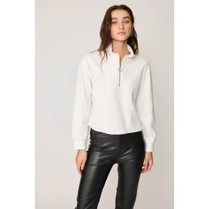 Dik Yaka Fermuarlı Örme Sweatshirt