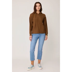 Omuz Dekolteli Kanguru Cep Kapüşonlu Sweatshirt