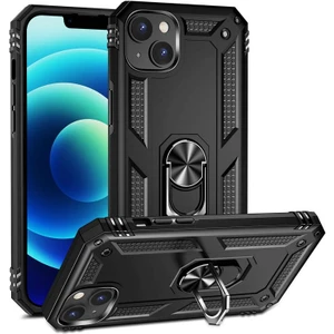 Aqua Aksesuar Apple iPhone 15 Kılıf Metal Yüzüklü Tank Zırh Standlı Kılıf