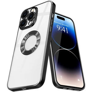 Apple iPhone 14 Pro Max Kılıf Logo Gösteren Parlak Kenarlı Kamera Lens Korumalı Şeffaf Omega Silikon Kapak