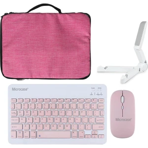 Galaxy Tab S6 Lite P610 10.4 Inch Tablet Çanta + Bluetooth Klavye + Mouse + Tablet Standı - Pembe AL8127
