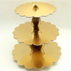 Tinky Winky Düz Gold Kek Standı Gri Karton Cupcake Standı Gold 3 Katlı Piramit Kurabiye Kulesi