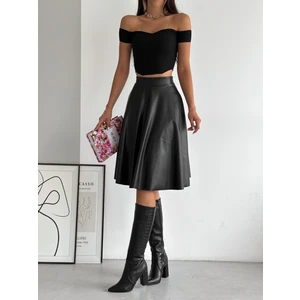 Ozy Fashion Yüksek Bel,içi Şardonlu,beli Lastikli,deri Kroşe Etek K0034