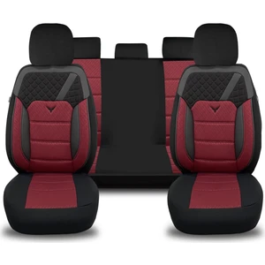 K1 - Peugeot Bipper ile Uyumlu Koltuk Kılıfı, Tam Takım/bordo-Siyah