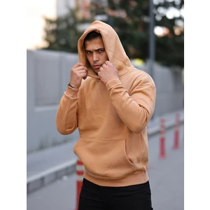 Erkek Beyaz Tam Oversize Kanguru Cepli 3 İplik Erkek Kapüşonlu Sweatshirt