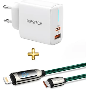 20W Pd Hızlı Şarj Adaptörü + 20W Usb-C To Lightning Dijtal Ekranlı Hızlı Şarj Kablosu Seti