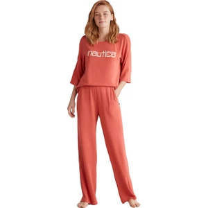 Kadın Yumuşak Dokulu Truvakar Kol Kiremit Pijama Takımı