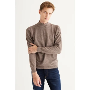 Altınyıldız Classics Erkek Kahve-ekru Standart Fit Normal Kesim Yarım Balıkçı Yaka Pamuklu Jakarlı Triko Kazak