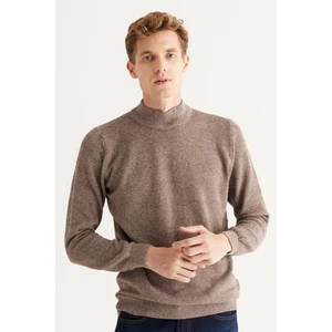 Altınyıldız Classics Erkek Kahve-ekru Standart Fit Normal Kesim Yarım Balıkçı Yaka Pamuklu Jakarlı Triko Kazak